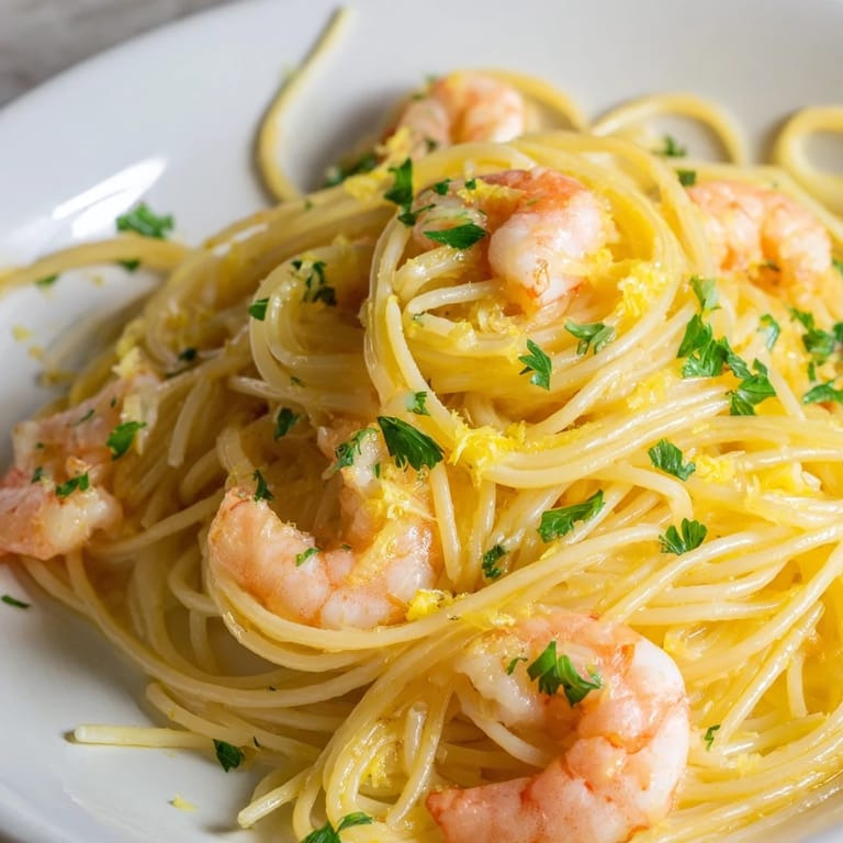 Succulent pink shrimp coated in zesty garlic butter sauce tossed with delicate angel hair pasta, finished with chopped parsley and a drizzle of lemon juice.  