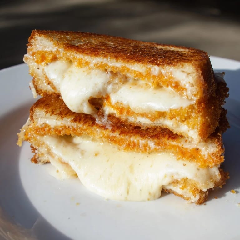 Fork-ready Mozzarella Stick Grilled Cheese cut diagonally, revealing layers of molten cheese and fried sticks between buttery sourdough.