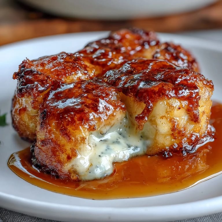 Steam rises from warm Chīzu Imomochi bites with crispy edges, showcasing the gooey mozzarella center and glossy savory glaze.