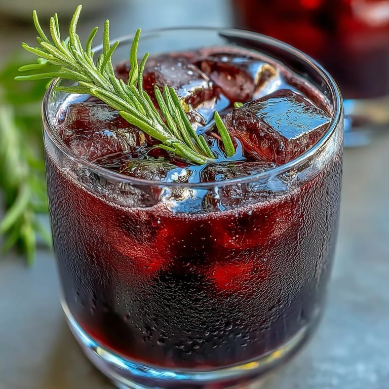 Black Currant Rosemary Cocktail mixed in a shaker, showcasing its vibrant color next to fresh lemon juice and rosemary.