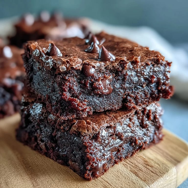 Freshly baked Greek Yogurt Brownies cool on a wire rack, revealing a dense, glossy top and a rich, brown interior perfect for a guilt-free dessert.