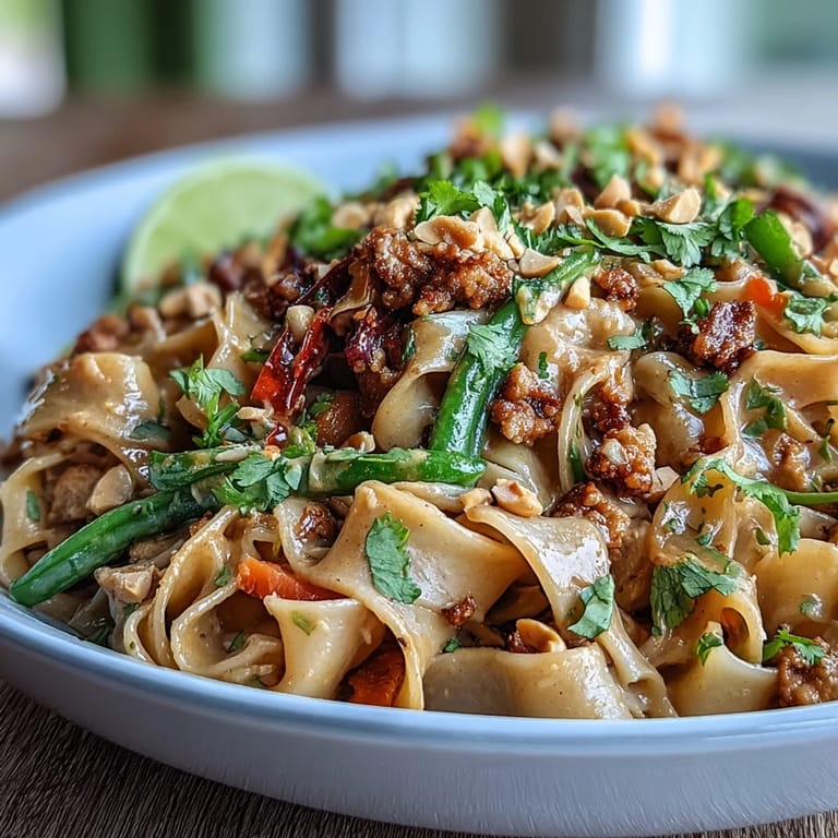 Vibrant bowl of Creamy Thai-Inspired Peanut Noodle Bowls featuring crispy noodle edges and colorful shredded carrots and peppers.  