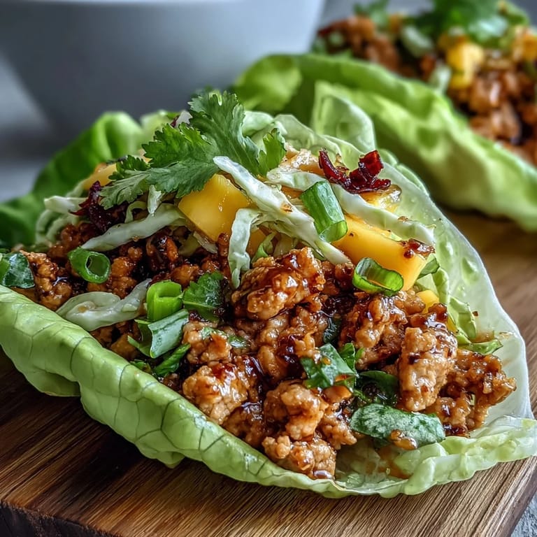 Healthy turkey tacos served in crunchy lettuce cups, paired with sweet-spicy mango slaw for a bright, guilt-free meal.