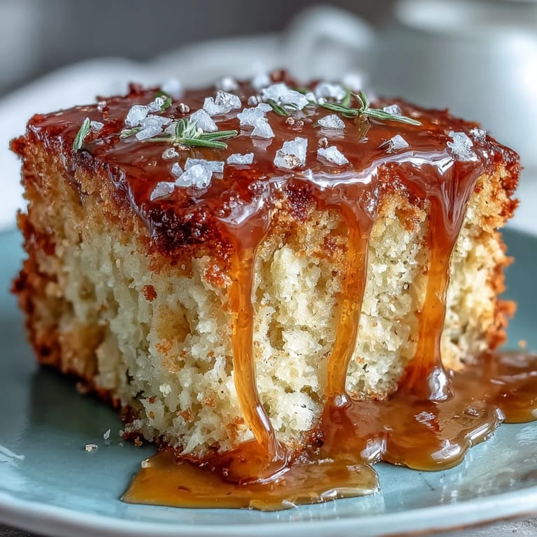 Elegant lavender-infused cake topped with golden salted honey drizzle, ideal for elegant gatherings.  