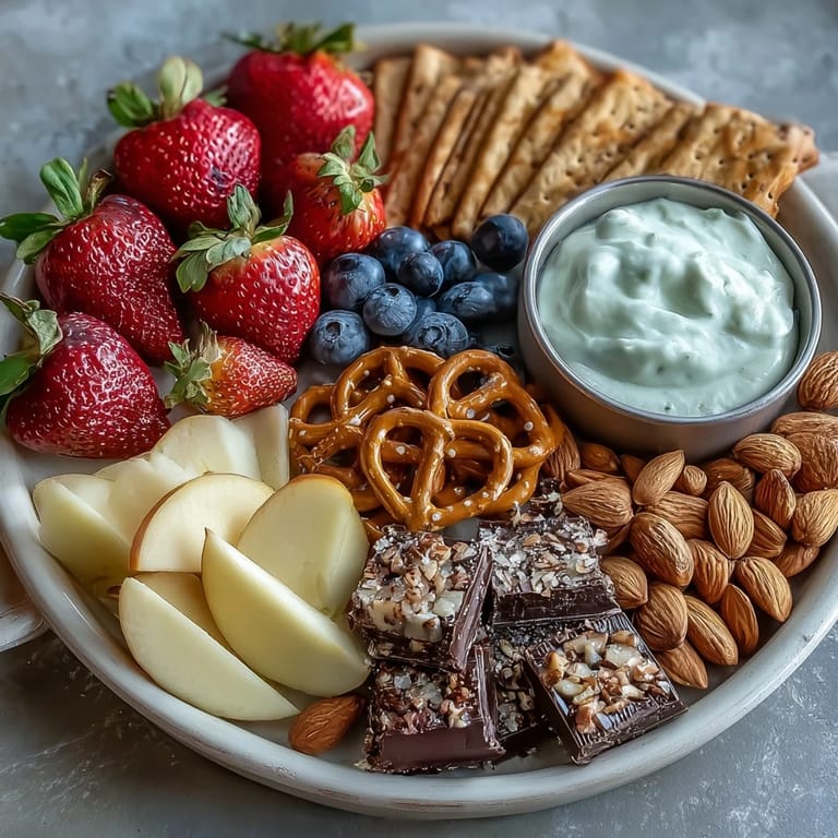This festive strawberry snack board features juicy leftover berries, crisp apple slices, and a sweet yogurt dip, perfect for Galentines gatherings.  