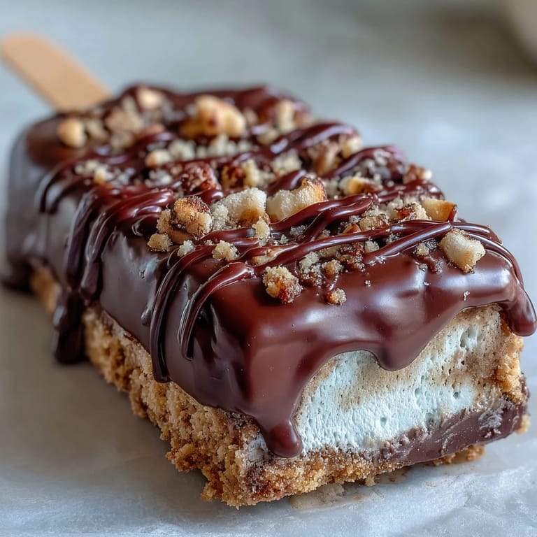 Chocolate-coated apple slices layered with crunchy graham cracker crumbs and fluffy marshmallow, evoking the nostalgic flavors of s'mores.