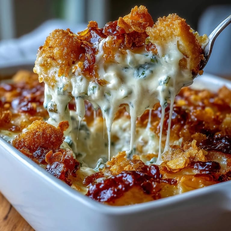 Rich funeral potatoes casserole featuring melted cheese, diced jalapeños, and golden cornflake crust for potlucks.