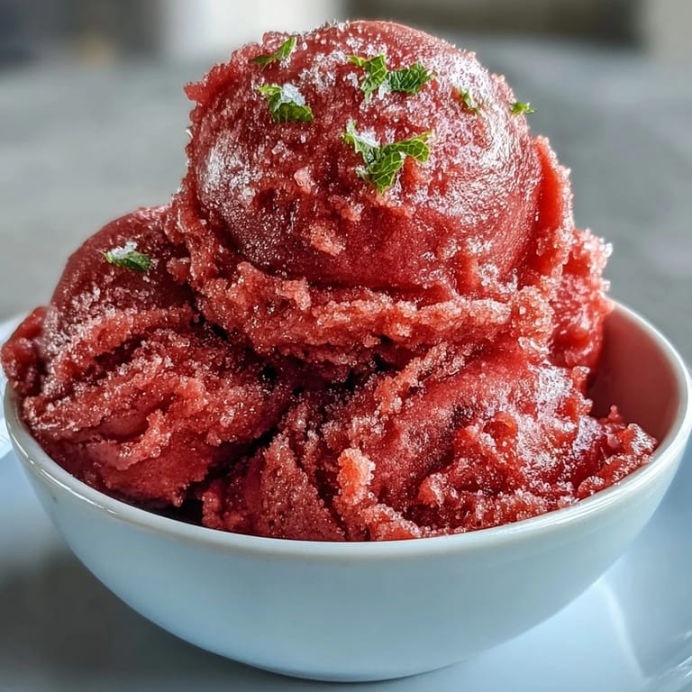 Refreshing homemade sorbet featuring ripe strawberries, zesty lime, and a hint of rum, perfect for warm summer evenings.