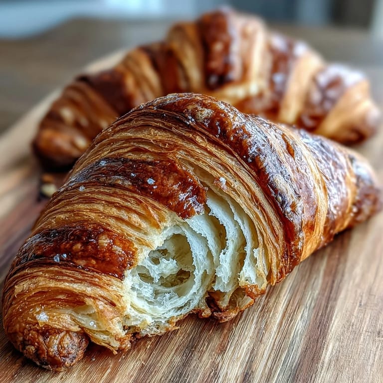 Golden sourdough croissants with crisp, flaky layers and a rich, buttery aroma, ideal for pairing with morning coffee.