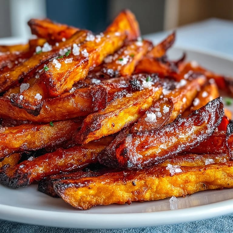 Air-fried sweet potato fries with a light crunch, served hot with a tangy garlic aioli for dipping.