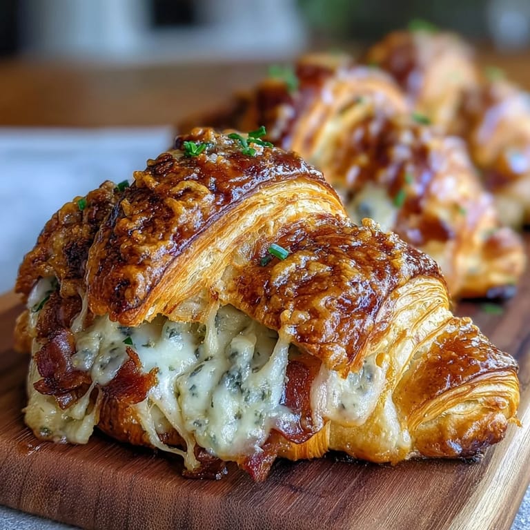A comforting ham and Swiss croissant bake topped with green onions and Parmesan, baked until golden and bubbling.
