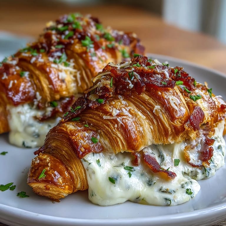 Savory ham and Swiss croissant bake layered with buttery croissants, creamy egg custard, and melted Swiss cheese.