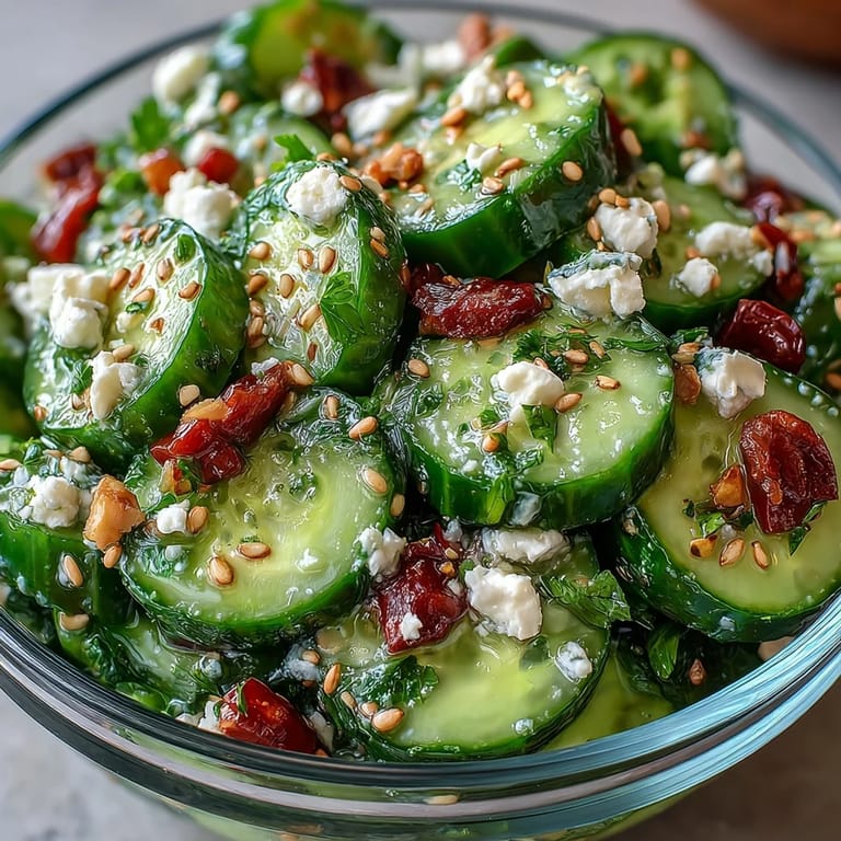 Refreshing Asian-inspired cucumber salad with sesame, rice vinegar, and fresh herbs, perfect for warm-weather meals.