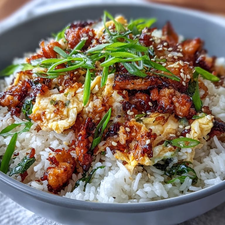 Golden wok-fried rice, a touch of chili crisp, and soft scrambled eggs.