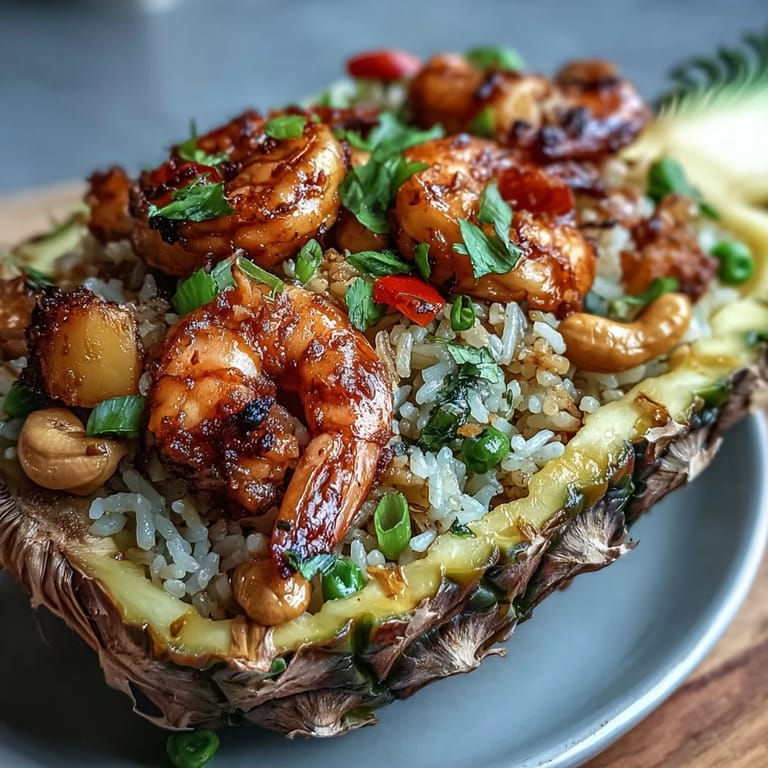 Savor this aromatic pineapple fried rice, a flavorful Thai street food experience.