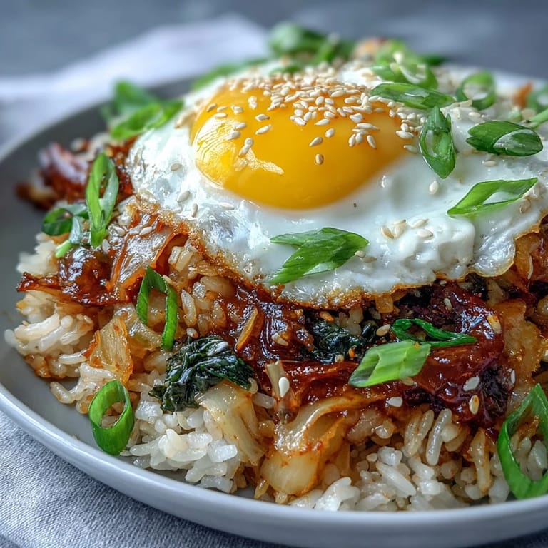 A quick, delicious kimchi fried rice bowl, easy to prepare for a satisfying meal.