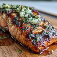 Cedar Plank Salmon with Garlic Dill, perfectly grilled on aromatic cedar for a smoky, herb-infused flavor.
