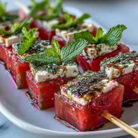 Watermelon Feta Mint Skewers: Refreshing summer bites with juicy watermelon, creamy feta, and aromatic mint.
