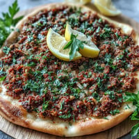 Crispy Turkish Lahmacun Pizza with savory lamb, perfect for a quick weeknight meal.
